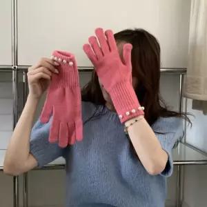 스마트폰 장갑 터치 핑거홀 니트 진주 그린