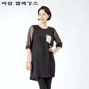 [마담엘레강스][마담엘레강스] 포켓프린트 매쉬소매 원피스형 블라우스 K231BL08