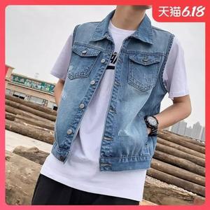 데님조끼 남자 남성 민소매 청조끼 빈티지 캐주얼 여름 재킷 봄 복고풍