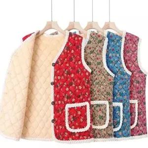 [FW12] 프리미엄 겨울 따뜻한 꽃무늬 융털 어머니 보온 촌캉스 할머니 김장 조끼 극강