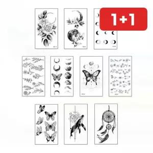 미니 타투 스티커 흑백 꽃 나비 문신 바디 손등 세트