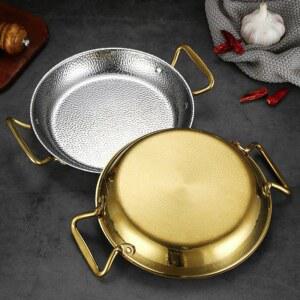 스테인리스 스틸 해머 그레인 해산물 빠에야 평평한 바닥 밥솥 양손잡이 골드