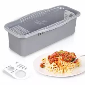 MUXIUNT 전자레인지 파스타 스파게티 쿠커 냄비, 스트레이너 뚜껑 포함, 쿠커, 수위 및 부분 측정 장치, 기