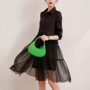 여성 러블리 레이스 망사 블랙 카라넥 시스루 원피스