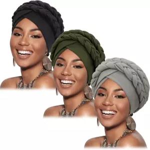 드레쇼 터번 프리타이드 트위스트 땋은 머리 커버 랩 모자 아프리카 비니 헤드랩스 흑인 여성 케모 암 캡용