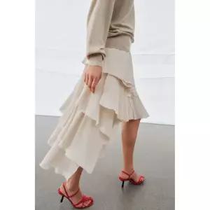 [ZARA] 자라 ZW 컬렉션 플루이드 프릴 스커트 - 베이지 그린 3483743