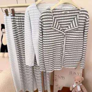 바지 면 잠옷 봄가을 커플잠옷세트 패드 커버 가디건 긴팔 스트라이프 ible3