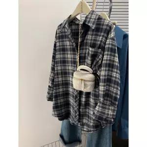 여성셔츠 봄가을 체크무늬 셔츠 느슨한 긴팔 복고풍 캐주얼 남방 심쿵직구