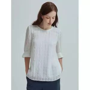 [90사이즈특가][샤트렌] 화이트 체크패턴 라운드넥 블라우스 HCCMBL802