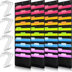 Geeee 4 팩 행잉 월 파일 정리함 보관 포켓 차트 오버 도어 행거 포함 폴더용 페이퍼 교실 우편함 홈