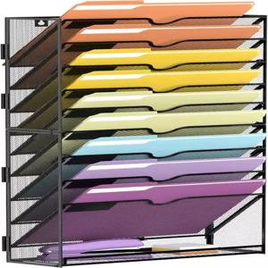 SUPEASY 10티어 행잉 월 파일 홀더 정리함 종이 폴더 클립보드 및 매거진 사무실 가정 조립 필요 블랙에