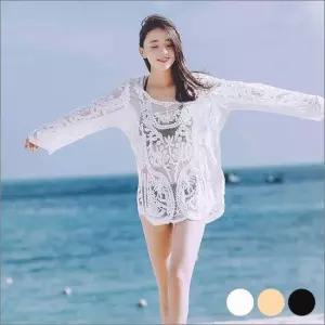 망사 레이스 바캉스룩 비치웨어 여름 긴팔 커버업 여행