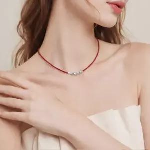 엘로이 블랙 스피넬 비즈 크리스탈 원석 레드 행운 목걸이 E73