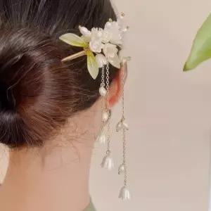 플라워 진주 비녀핀 U자 일자 뒤꽃이 올림머리비녀 헤어코사지