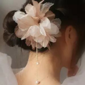 U자 플라워 진주 비녀핀 뒤꽃이 올림머리비녀 헤어코사지