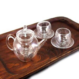 유리티포트(250ml) 2중잔 받침 2인다기세트 / 유리다기, 찻잔, 다도용품, 다도구