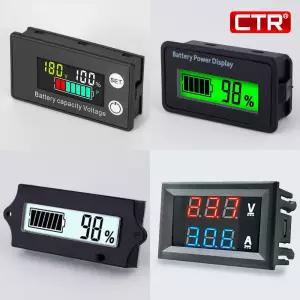 볼트 게이지 12V 24V 배터리 잔량 표시기 방수 전압 자동차 적산계 파워뱅크 암페어 메타 10A 50A 100A 온도, 전류, 튜닝, 캠핑카,  측정기, 매립형, 백라이트, 잔량계