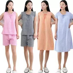 여성 시어서커 잠옷 원피스 지지미 세트 3부 바지 여자 쿨 파자마 홈웨어 모음