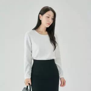 기본 라운드 긴팔 화이트 정장블라우스 면접브라우스 여자면접복장 상의 라운드넥