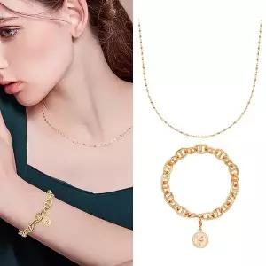 [골드퀸즈] 18K 트윙클 목걸이 + 볼륨앵커팔찌 + 럭키코인 펜던트 참