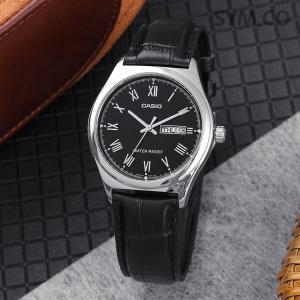 MTP-V006L-1B 카시오 클래식 데이데이트 남성 가죽 시계 c150