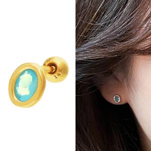 [모네츠]14K 민트 오팔 파스텔톤 큐빅 타원 오벌 골드 베젤 피어싱