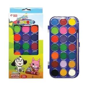 [에이치플러스몰]티티 물에 잘녹는 고체물감 21색 붓포함 미술용품 (1개)