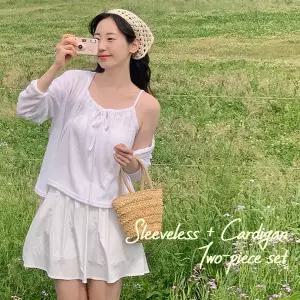 핫핑 [살안타템] 퓨어민 린넨 가디건+스트링 나시 투피스 set