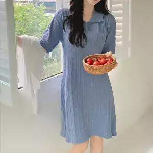 핫핑 [ICH] 트윈즈 ICH자수로고 카라넥 케이블 미니원피스