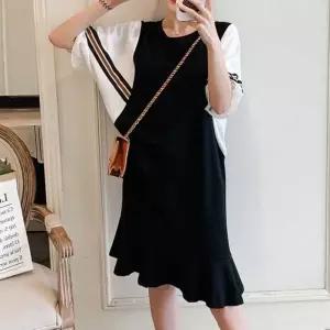 [라일리의류] Rly 라운드넥 가오리핏 페이크 레이어드 원피스 여름코디