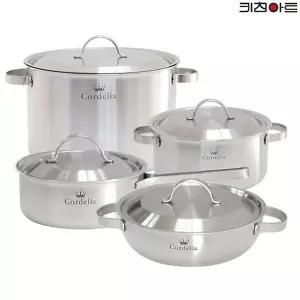 [키친아트] 코델리아 통5중 스텐레스 인덕션 냄비세트 4종B(편수18+양수20+전골24+곰솥28) 스텐냄