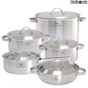 [키친아트] 코델리아 통5중 스텐레스 인덕션 냄비세트 5종A(편수18+양수16+20+전골24+곰솥28) 스텐