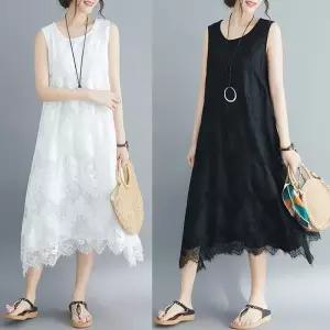 [라일리의류] Rly G126633_클래식 레이스나시 A라인 민소매 롱원피스