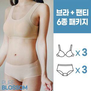 [퓨어블라썸] [6종세트] 세컨 스킨 라이크 메쉬 브라3+팬티3 세트/빅사이즈