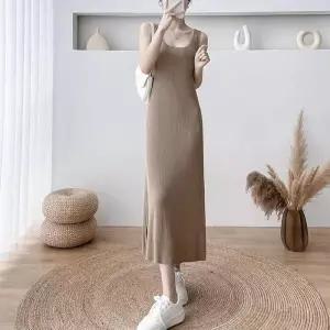 ONM 슬림 골지 민소매 롱 원피스 여름 니트 나시원피스