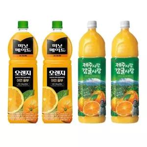 한번에먹자 과일음료 혼합 2종 / 미닛메이드 오렌지 1.5L 2개 + 롯데 제주사랑 감귤사랑 1.5L 2개 / 총 4