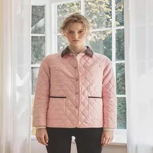 헤지스 여성 24FW [클리어런스][퀼팅] 핑크 코듀로이 배색 숏 퀼팅 점퍼 HSJU4DC93P1