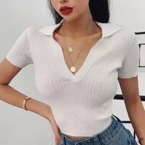 ONM 크롭기장 카라 반팔 티셔츠 여성 무지 슬림핏