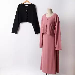 빅사이즈 410 스판원피스가디건세트 DDLF392