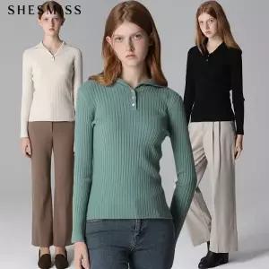 [쉬즈미스(SHESMISS)] 울 버튼 다운 하이넥 골지 니트