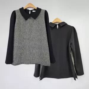 빅사이즈 411 헤링본패턴카라긴팔티 DNBT196