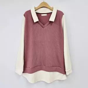 빅사이즈 411 리플브이카라배색긴팔티 DBST251