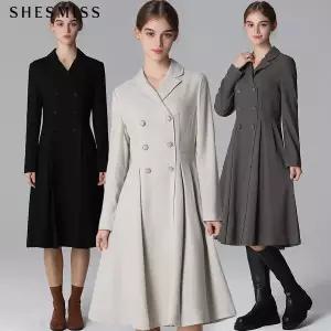 [쉬즈미스]SHESMISS)] 울 블렌디드 더블 버튼 플레어 원피스 (택가격:398000원)