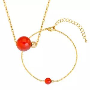 [골드피아] 14K 컷팅볼 커닐리언 목걸이/팔찌 (14K 금볼 + 천연 커닐리언 + 브라스 체인 목걸이/팔찌)