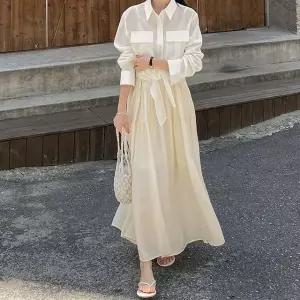 [시크릿라벨] [떠나요/안감/주머니] 뷔스티에 링클 롱 원피스