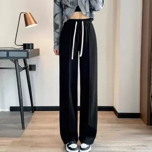 ONM 여자 밑단트임 스타일 핀턱 밴딩 일자팬츠 고품질 봄