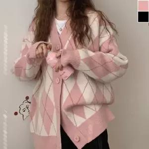 ONM 루즈핏 아가일 스타일 롱가디건 1P 데일리 고품질 아