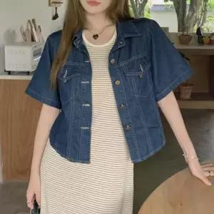 ONM 여자 크롭 스타일 반팔 데님자켓 1P 고품질 포켓 얇은