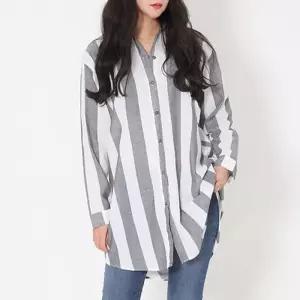 ONM 여자 스트라이프 스타일 오버핏 남방 1P 고품질 박스