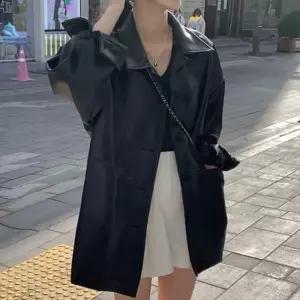ONM 여자 오버핏 스타일 하프 레더 롱자켓 고품질 봄가을